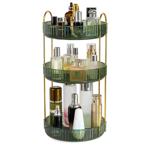 1 Set 3 Tier Rotating Makeup Organizer 360 Degree Spinning Perfume Cosmetic Storage Tray 55LBS Load Countertop Shelves for Lotion Lipstick