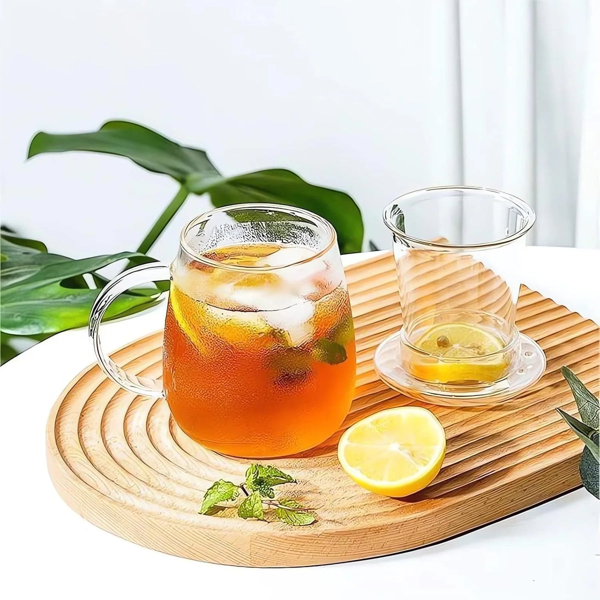 Glass Tea Cup with Infuser & Lid, 17.6 Oz Borosilicate Glass Steeping Mug for Loose Leaf & Blooming Tea, C500