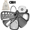 6-Piece Space-Saving Kitchen Gadget Set - Compact Multi-Tool Set with Cheese Grater, Peeler, Pizza Cutter, Bottle Opener Garlic Grinder & Herb Stripper