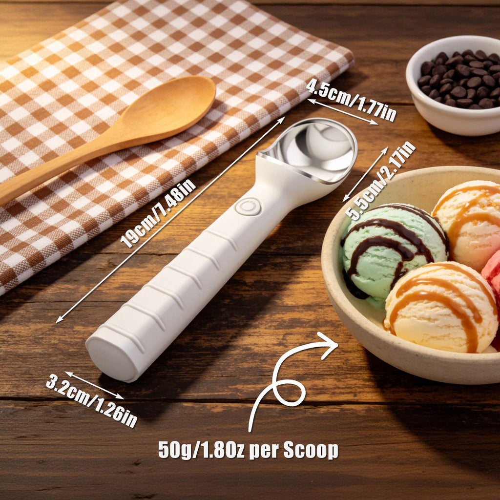 1Set Heated Ice Cream Scoop Rechargeable Electric Ice Cream Scooper IP66 Waterproof 45S Fast Heating 5Min Auto Shutoff for Hard Ice Cream Gelato Yogurt