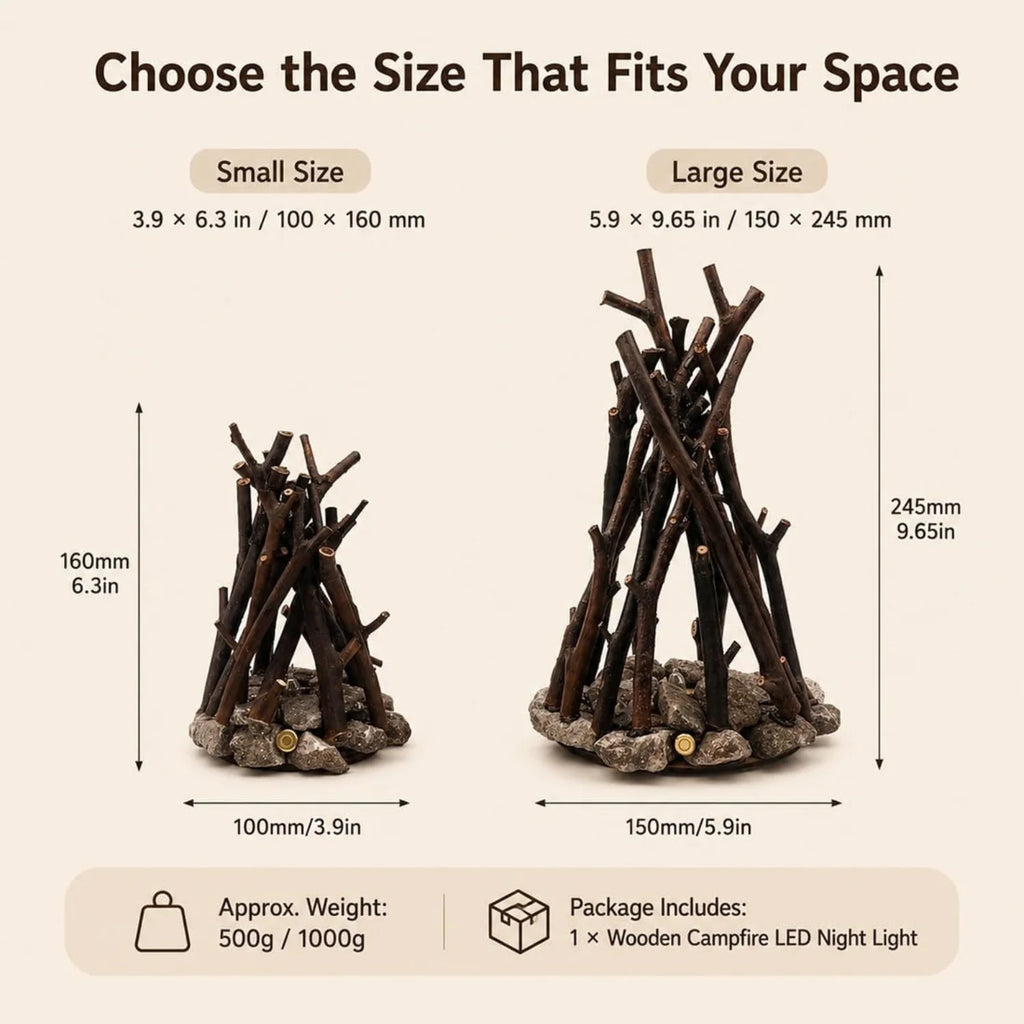 Dimmable Wooden Campfire Led Night Light, Handcrafted Forest Campfire Lamp