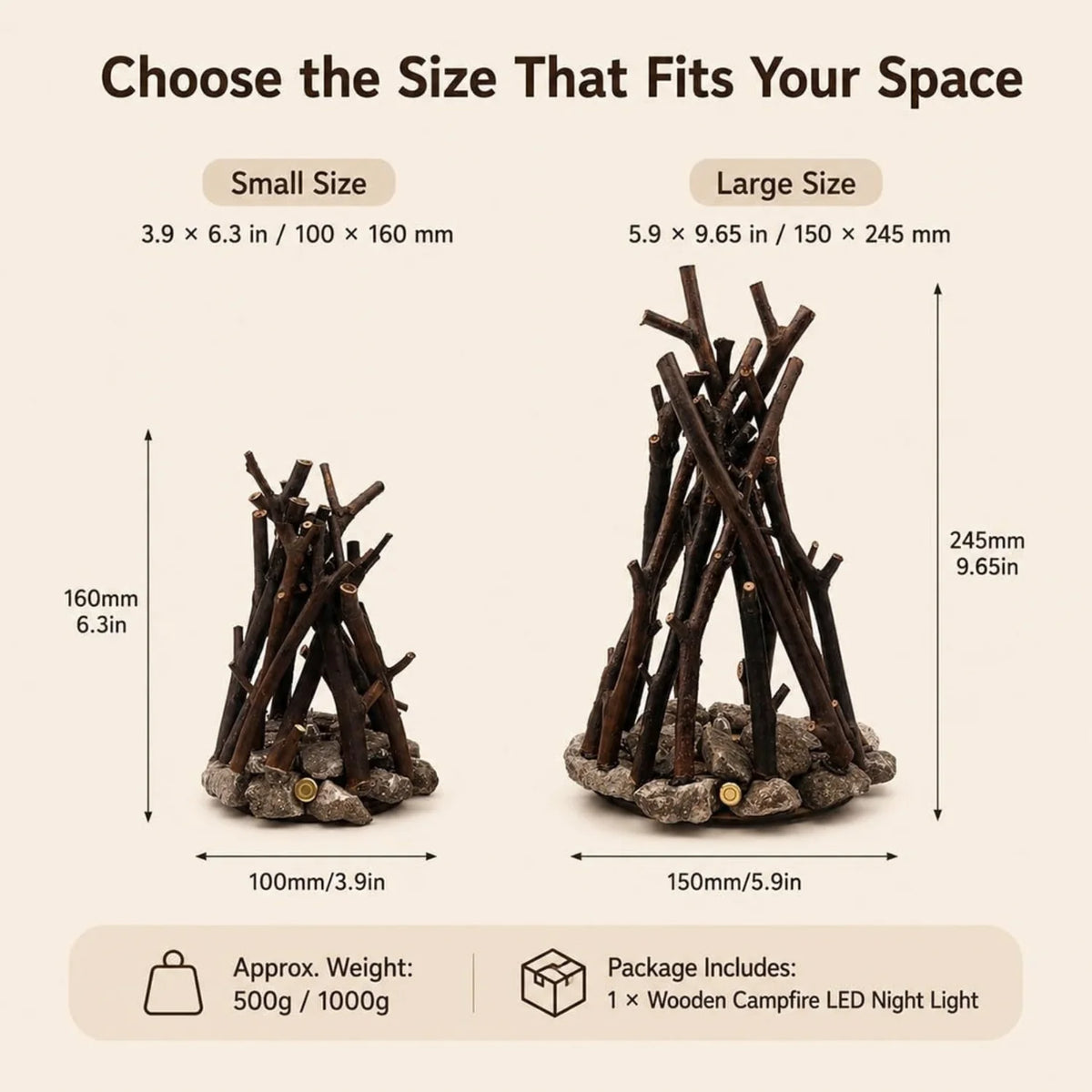 Dimmable Wooden Campfire Led Night Light, Handcrafted Forest Campfire Lamp