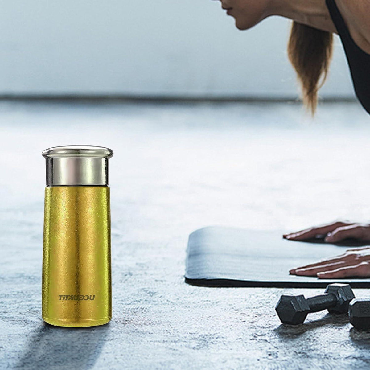 Titanium Alloy Vacuum Double-Layer Ultra-Light Travel Hot and Cold Universal Sports Insulation Hiking Camping Picnic Yellow Water Cup