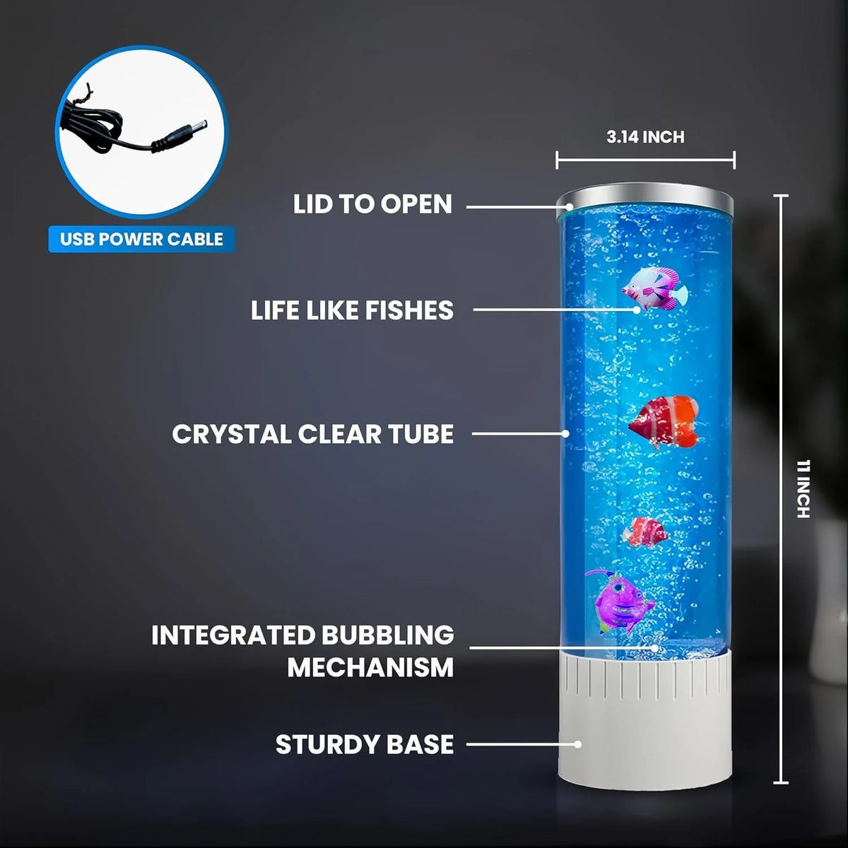 Bubble Lamp | 7 Color Changing LED Lamps | Fake Aquarium Night Light | Artificial Fish Tank with Moving Fishes | Home Decor, Ideal Gift for Kids, Adults, Sensory Lights for Autism & ADHD
