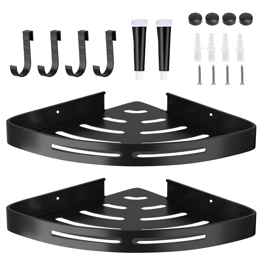 2Pcs Corner Shower Caddy Shelf Adhesive Bathroom Wall Mounted Storage Racks Aluminum Organizers for Bathroom Toilet Kitchen Dorm