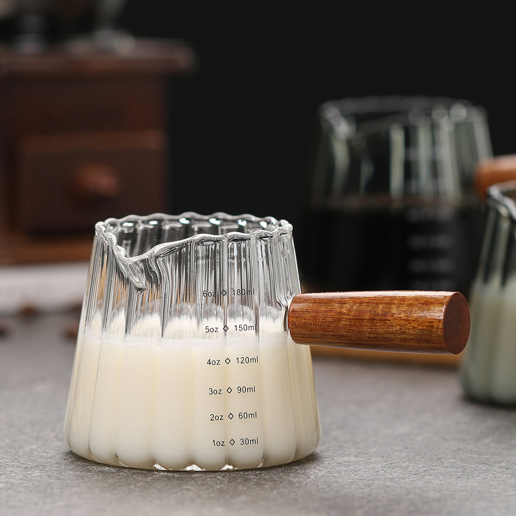 1 Pcs 180Ml Mini Coffee Cup, Glass Milk Cup, Italian Coffee Cup with Wooden Handle, Coffee Measuring Cup