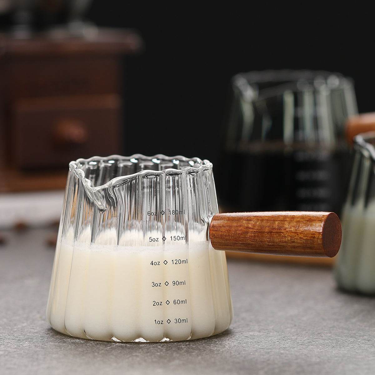 1 Pcs 180Ml Mini Coffee Cup, Glass Milk Cup, Italian Coffee Cup with Wooden Handle, Coffee Measuring Cup