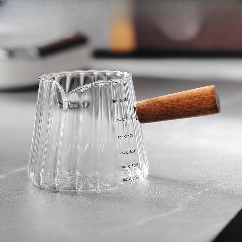 1 Pcs 180Ml Mini Coffee Cup, Glass Milk Cup, Italian Coffee Cup with Wooden Handle, Coffee Measuring Cup