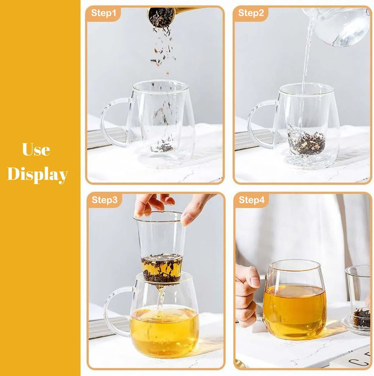 Glass Tea Cup with Infuser & Lid, 17.6 Oz Borosilicate Glass Steeping Mug for Loose Leaf & Blooming Tea, C500