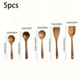 5Pcs Wooden Utensil Set with Hanging Holes, Food Grade Spoons and Spatula 24-33.7Cm, Non-Toxic Smooth Kitchen Tools for Cooking