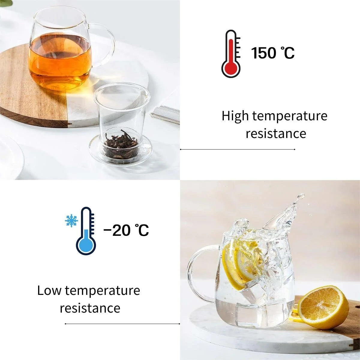 Glass Tea Cup with Infuser & Lid, 17.6 Oz Borosilicate Glass Steeping Mug for Loose Leaf & Blooming Tea, C500