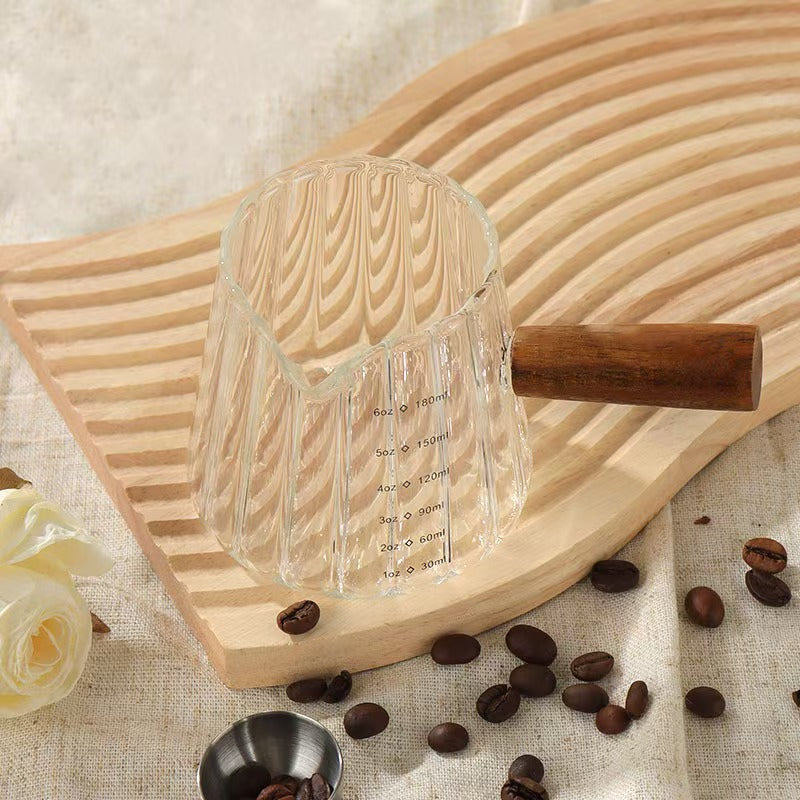 1 Pcs 180Ml Mini Coffee Cup, Glass Milk Cup, Italian Coffee Cup with Wooden Handle, Coffee Measuring Cup