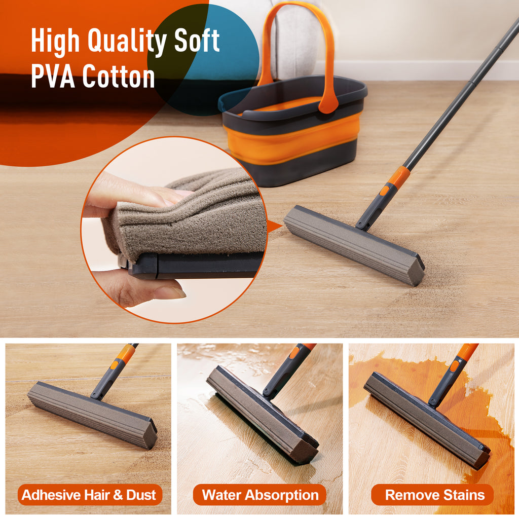 Sponge Mop Kit and Collapsible Bucket, Mop and Bucket for Floor Cleaning, Hands Free Home Floor Cleaning, Floor Cleaning System