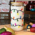 Color Changing Christmas Lights Glass Cup with Lid and Straw - 16 Oz - Drinkware, Transparent Tumblers Mug Bottles