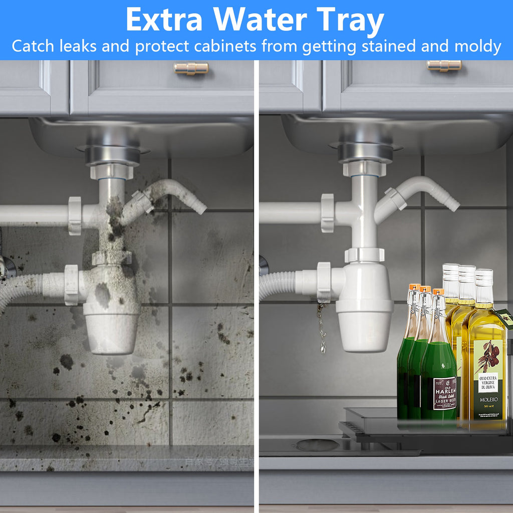 1Pc 2Tier Pull Out under Sink Organizer Cabinet Organizer with Sliding Drawer Tray L Shaped Slide Out Storage Shelves for Bathroom Kitchen Cabinet