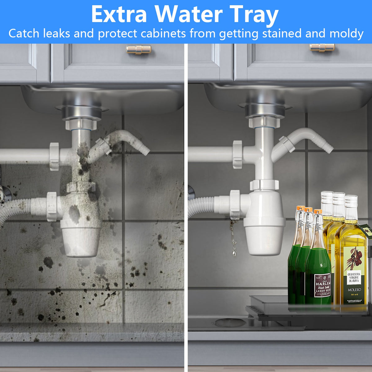 1Pc 2Tier Pull Out under Sink Organizer Cabinet Organizer with Sliding Drawer Tray L Shaped Slide Out Storage Shelves for Bathroom Kitchen Cabinet