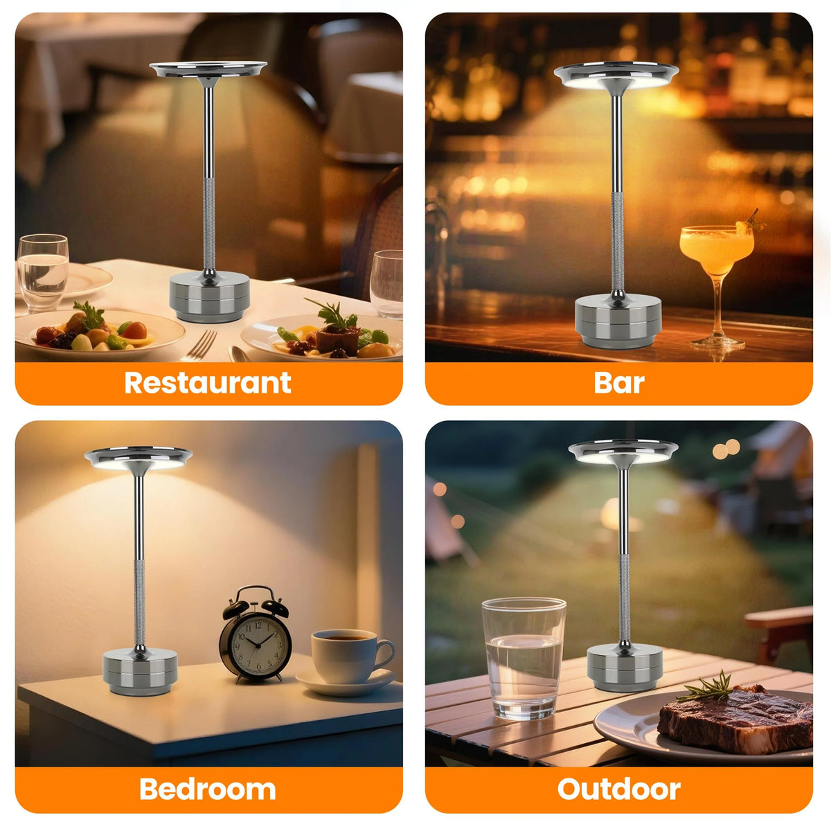 2Pcs Rechargeable Cordless Table Lamp, 5000Mah Portable Wireless LED Lamp, 3 Color Modes Stepless Dimming Touch Lamp, Aluminum Alloy Bedside Desk Lamp for Bedroom Office Camping Dining
