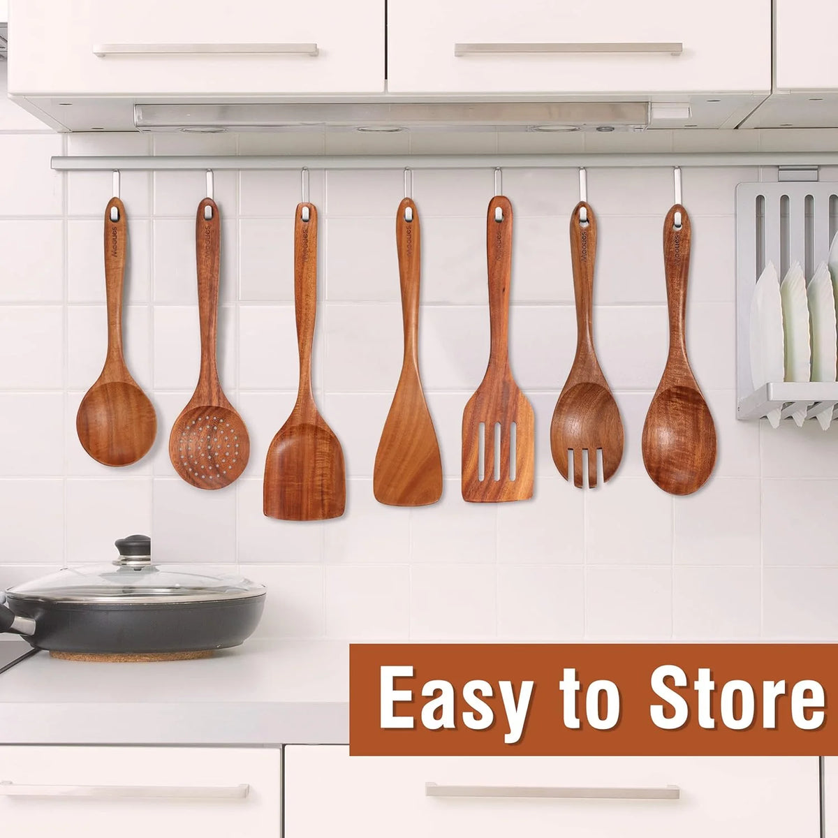 9-Piece Teak Wood Utensil Set with Spoon Rest