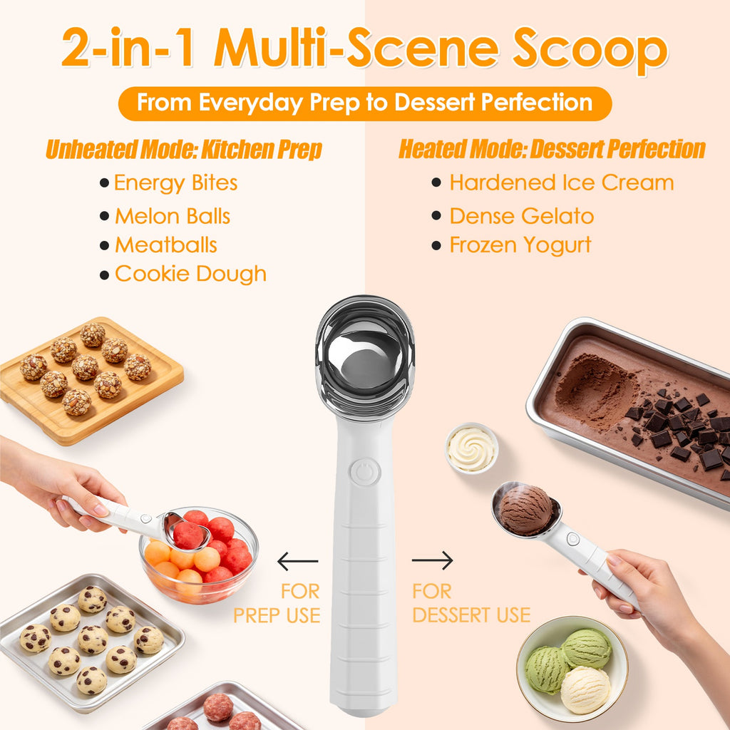 1Set Heated Ice Cream Scoop Rechargeable Electric Ice Cream Scooper IP66 Waterproof 45S Fast Heating 5Min Auto Shutoff for Hard Ice Cream Gelato Yogurt