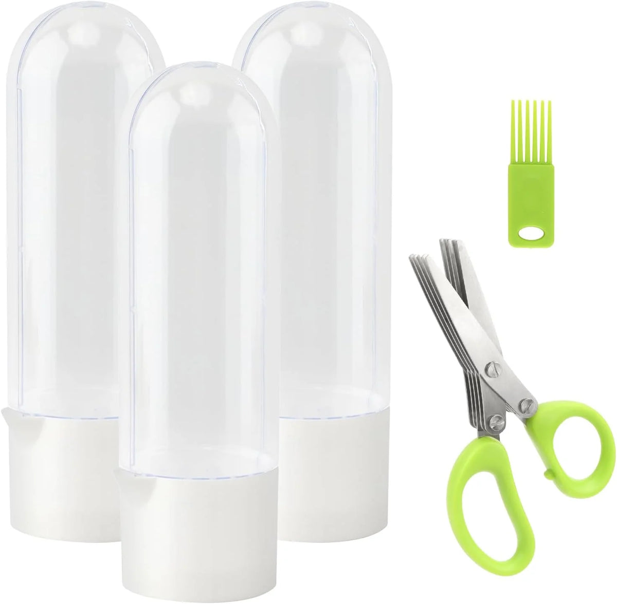 3 Pack Herb Saver for Refrigerator with 5-Blade Herb Scissors Fresh Herb Keeper Clear Preservation Bottle Cilantro Storage Container for Herbs Asparagus Mint Parsley Extends Freshness