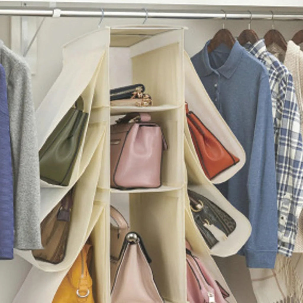 Hanging Closet Organizer for Handbag and Purse, Nonwoven Metal Storage Large Capacity, Easy to Check Contents, Protects from Dirt and Damage, for Closet or Back Door