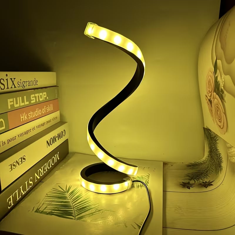 2 Pack Spiral LED Table Lamp, 3 Color Dimmable USB Powered Desk Lamp, Modern Curved Bedside Night Light, Soft Eye-Caring Lighting for Bedroom Living Room Office Home Decor