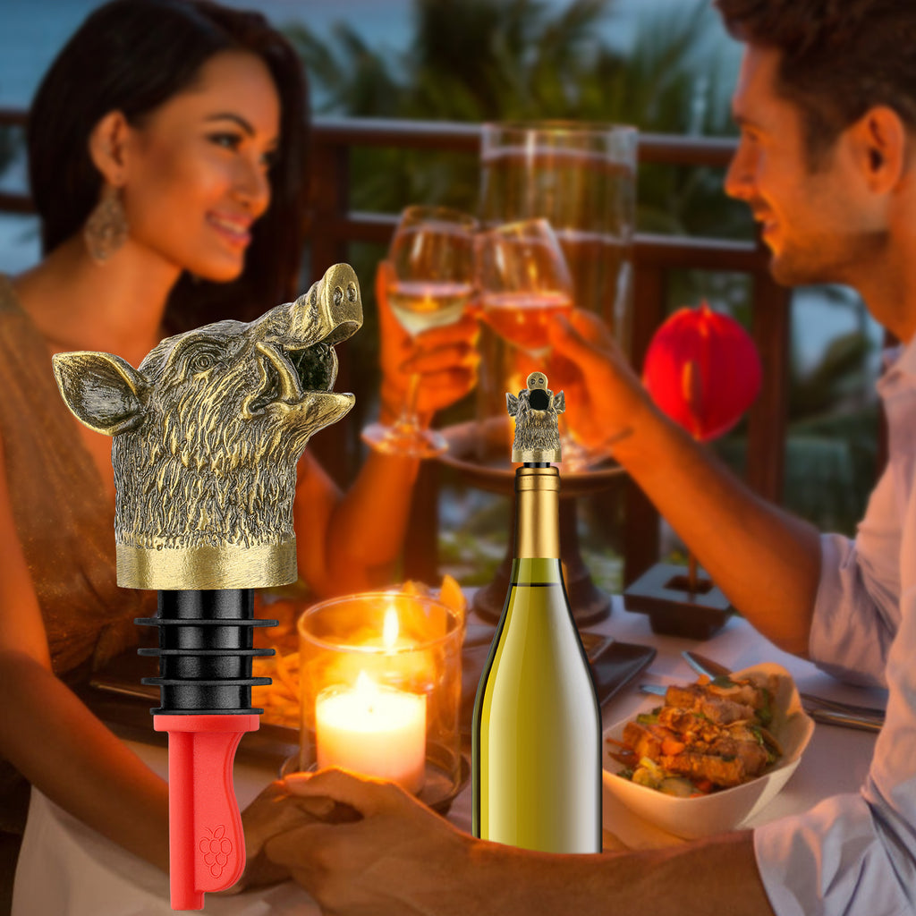 Wild Boar Head Wine Pourer - Vacuum Sealing, Wine Spout, Stopper for Cocktails, Whiskey, Wine Bottles, Perfect Gift for Any Occasion