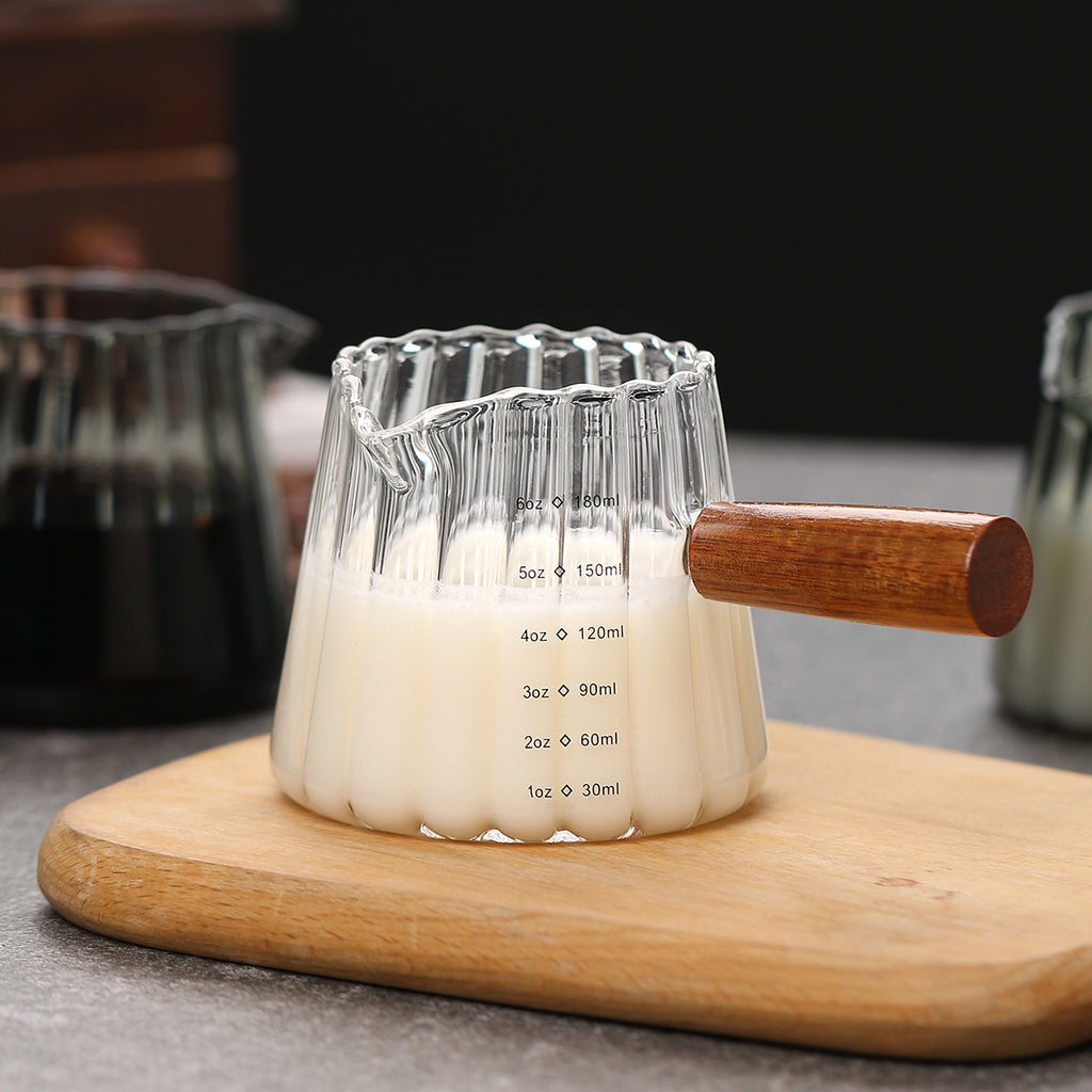 1 Pcs 180Ml Mini Coffee Cup, Glass Milk Cup, Italian Coffee Cup with Wooden Handle, Coffee Measuring Cup