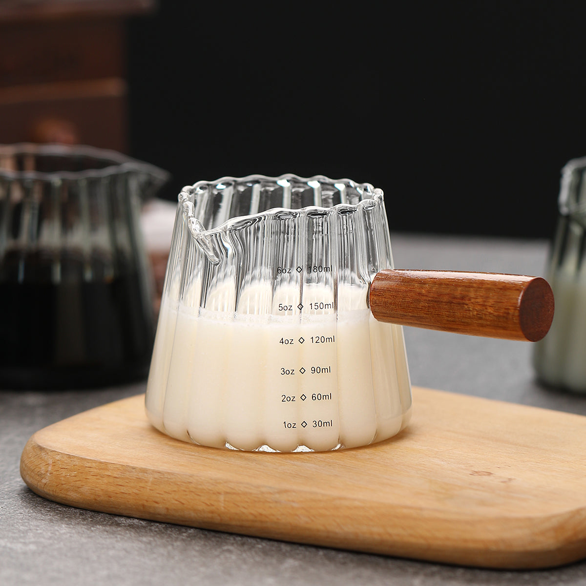 1 Pcs 180Ml Mini Coffee Cup, Glass Milk Cup, Italian Coffee Cup with Wooden Handle, Coffee Measuring Cup