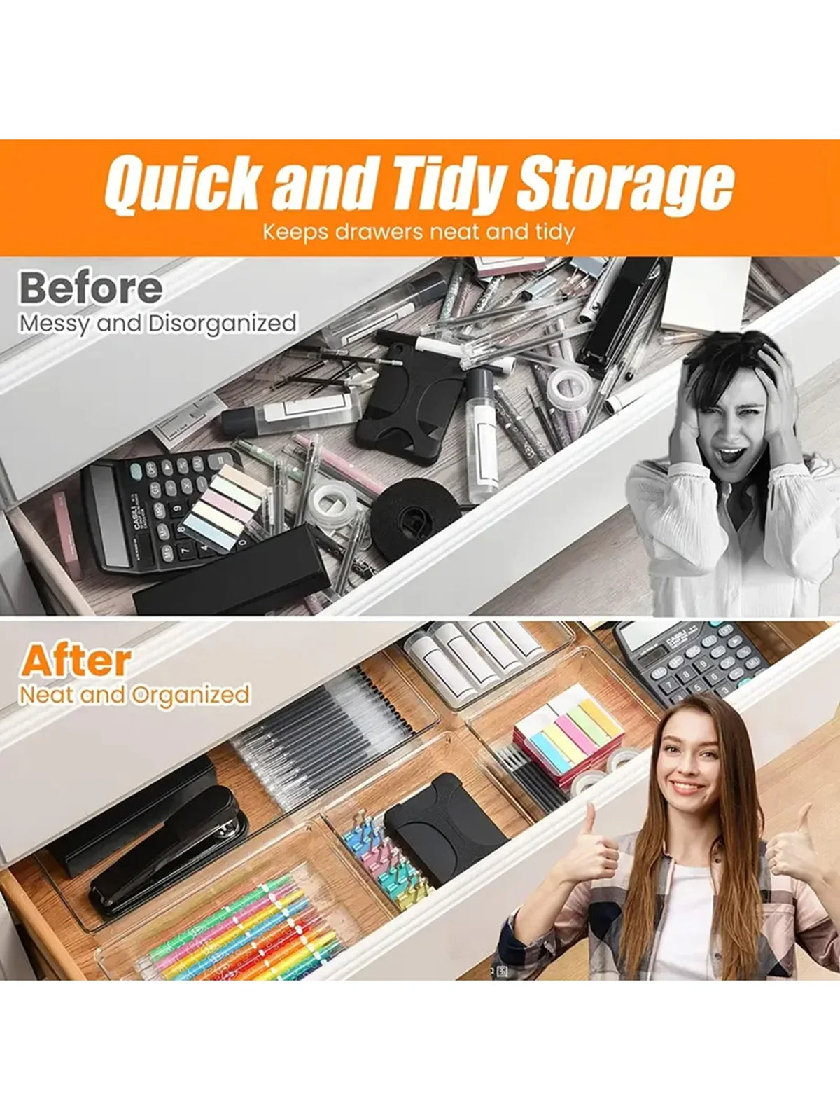 25Pcs Drawer Storage Box Set, Multi-Functional Transparent Plastic Drawer Storage Set Drawer Divider Storage Box and Storage Box