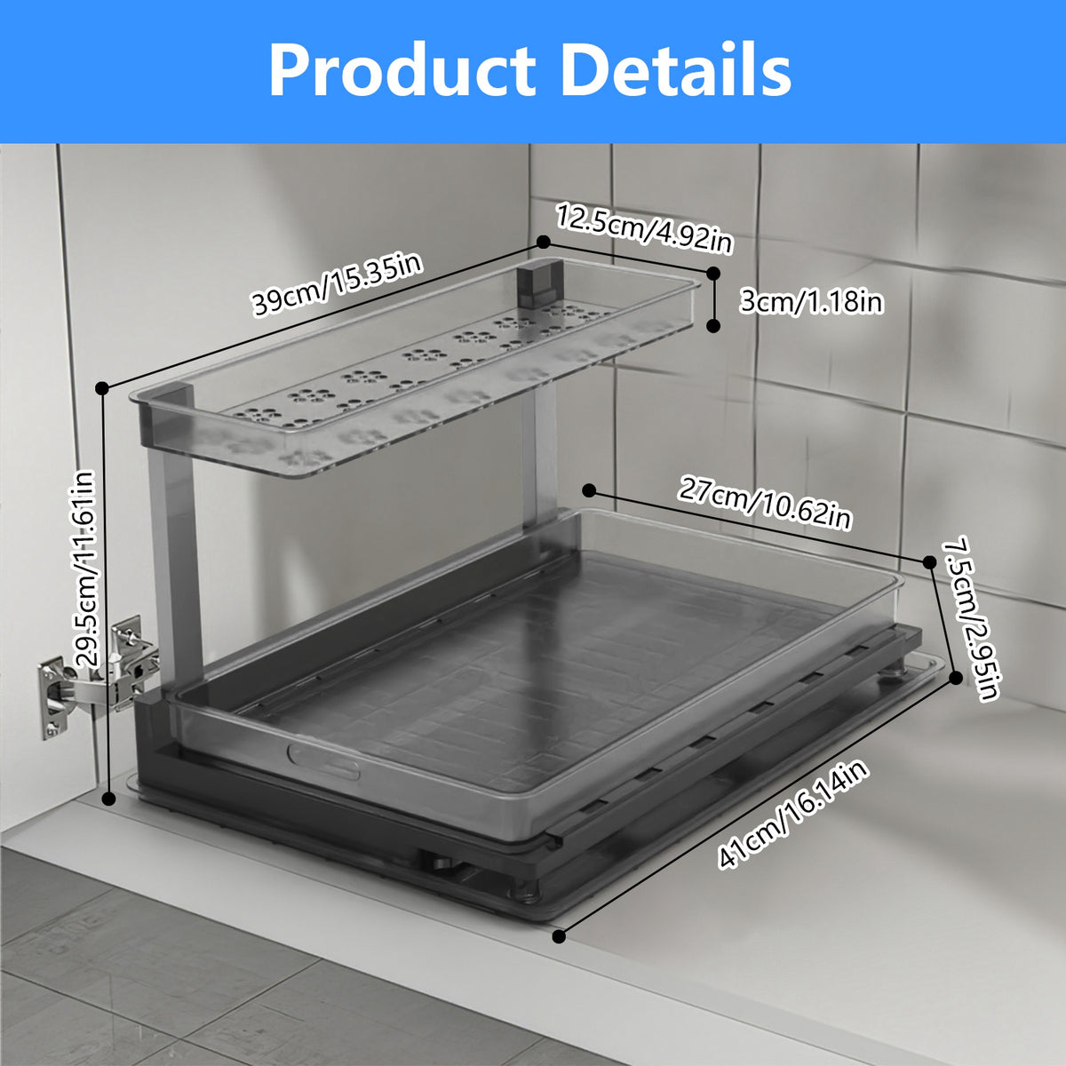 1Pc 2Tier Pull Out under Sink Organizer Cabinet Organizer with Sliding Drawer Tray L Shaped Slide Out Storage Shelves for Bathroom Kitchen Cabinet