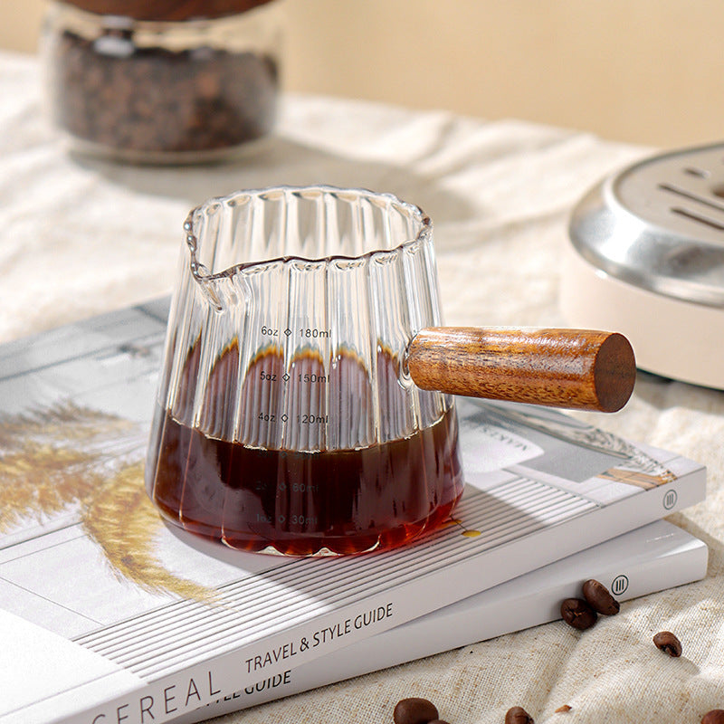 1 Pcs 180Ml Mini Coffee Cup, Glass Milk Cup, Italian Coffee Cup with Wooden Handle, Coffee Measuring Cup