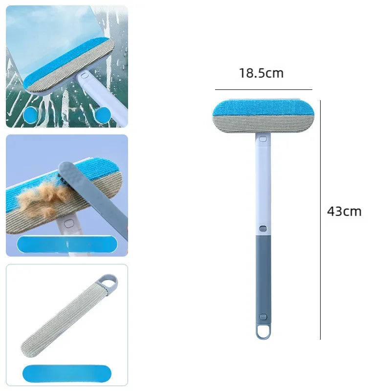 3 in 1 Pet Hair Remover Brush Long Handle Tool for Cat Dog Fur Sofa Window Lint Roller Scraper Household Gadget