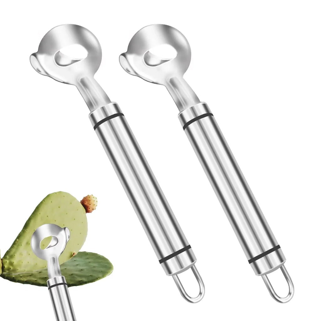 2 Pieces Multi-Function Nopal Cactus Peeler Cutter Stainless Steel Pelador De Nopales with Groove Edge Ergonomic Cactus Peeling Spoon Safe Easy Thorn Remover Kitchen Cooking Tools Accessories
