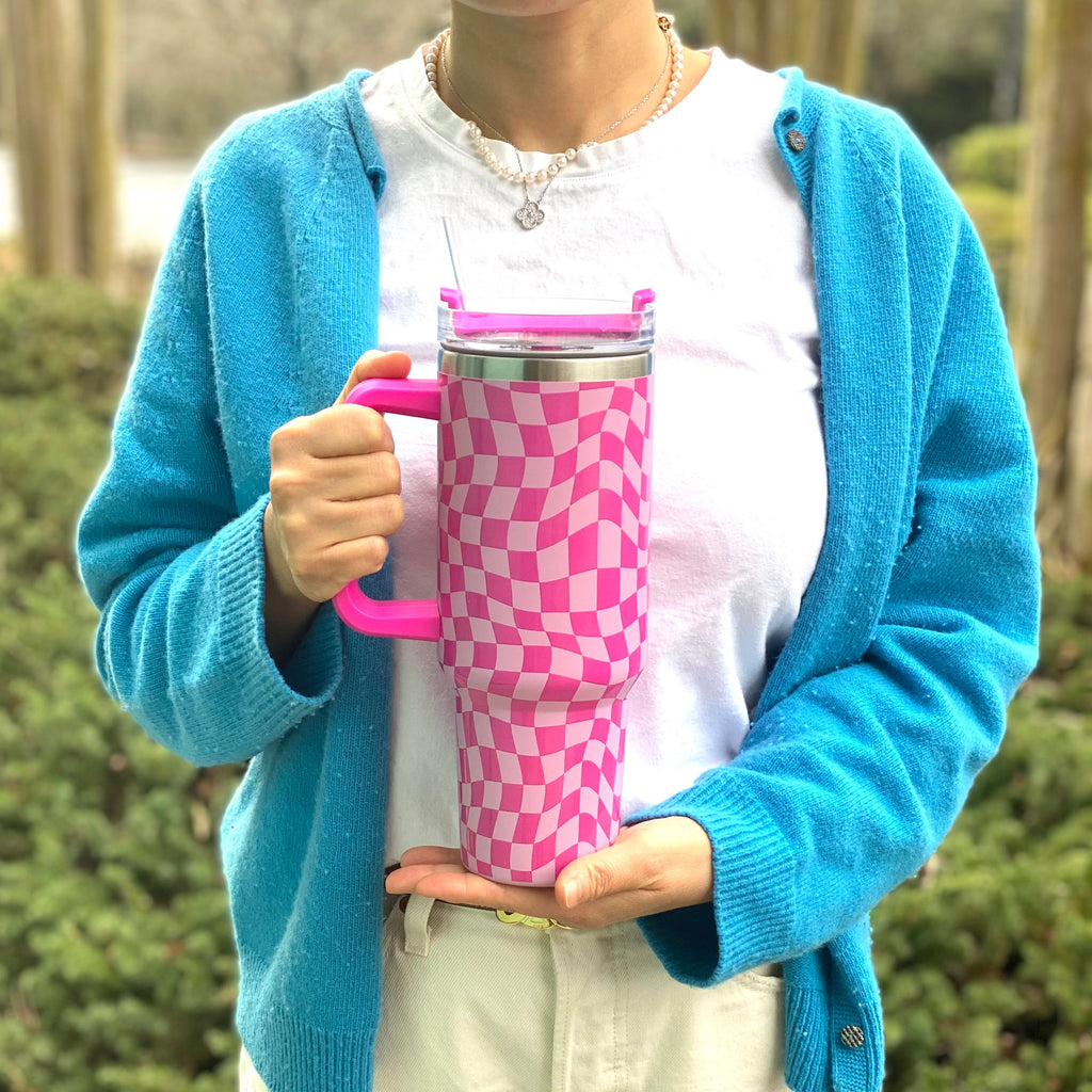 Stylish Checker Large Water Cup with Handle