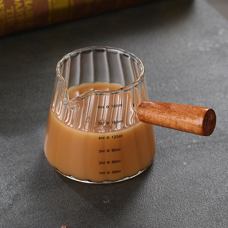 1 Pcs 180Ml Mini Coffee Cup, Glass Milk Cup, Italian Coffee Cup with Wooden Handle, Coffee Measuring Cup