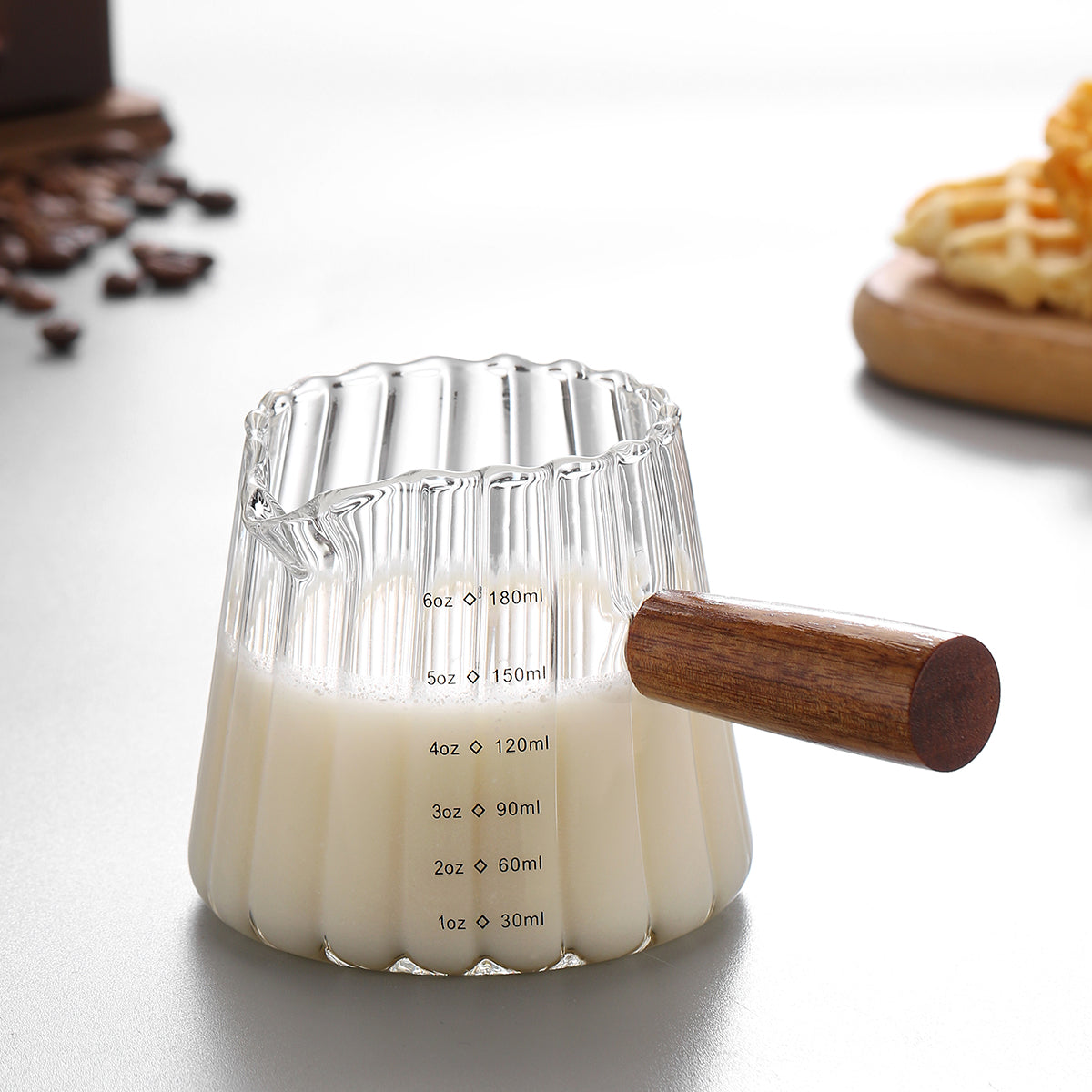 1 Pcs 180Ml Mini Coffee Cup, Glass Milk Cup, Italian Coffee Cup with Wooden Handle, Coffee Measuring Cup