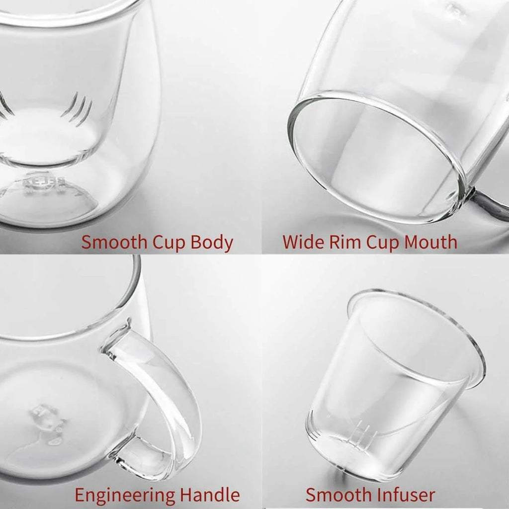 Glass Tea Cup with Infuser & Lid, 17.6 Oz Borosilicate Glass Steeping Mug for Loose Leaf & Blooming Tea, C500