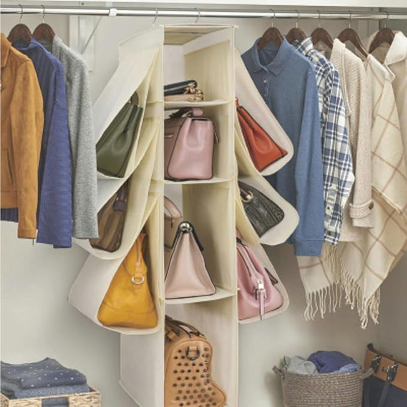 Hanging Closet Organizer for Handbag and Purse, Nonwoven Metal Storage Large Capacity, Easy to Check Contents, Protects from Dirt and Damage, for Closet or Back Door