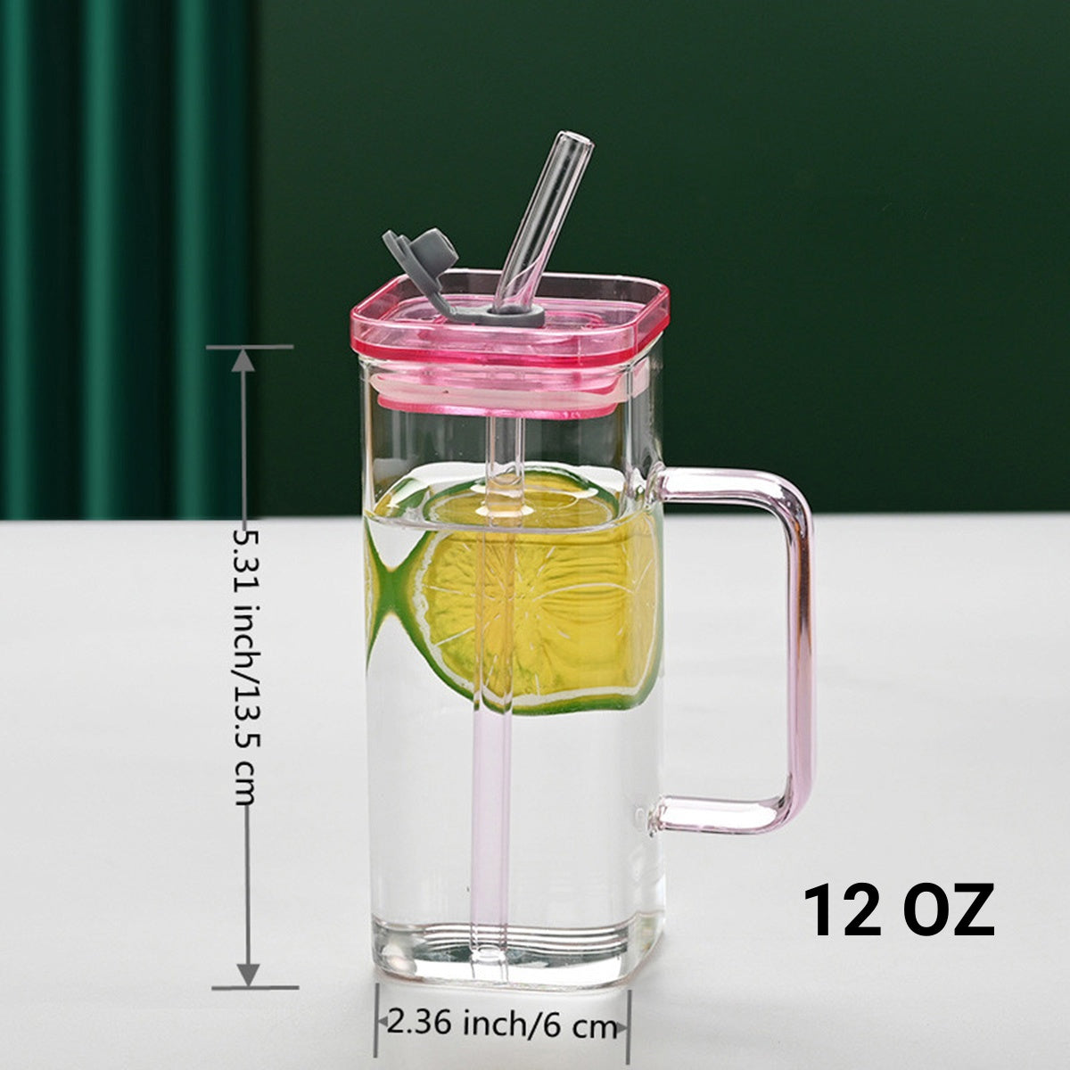 1 Pcs Transparent Glass Straw Cup, 6 Colors Square Glass Cup with Straw and Lid, High Borosilicate Glass Cup, Milk Cup, Juice Cup, Cold Drink Cup, Coffee Cup, Tea Cup, Office Cup, Gift Cup