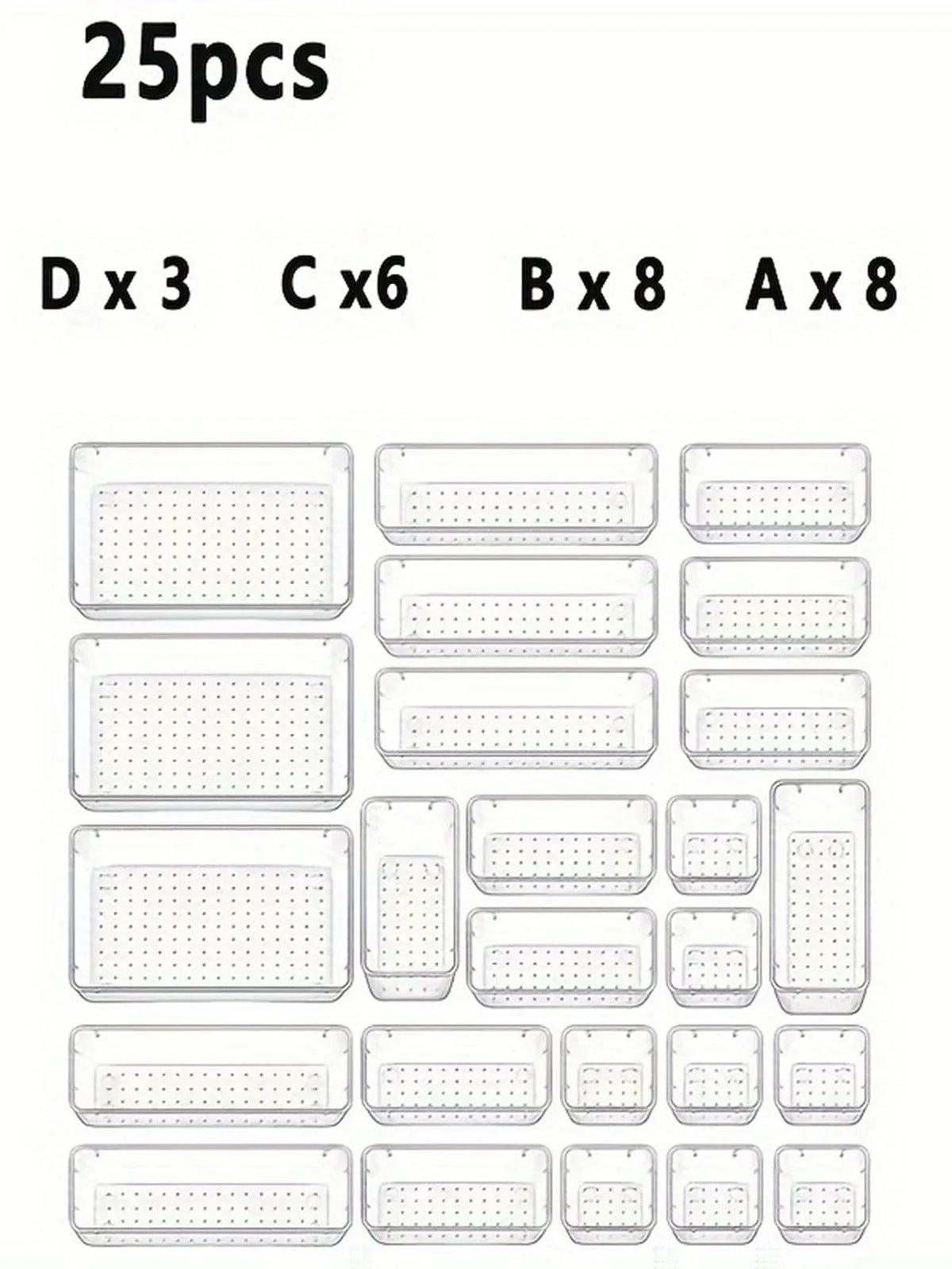 25Pcs Drawer Storage Box Set, Multi-Functional Transparent Plastic Drawer Storage Set Drawer Divider Storage Box and Storage Box