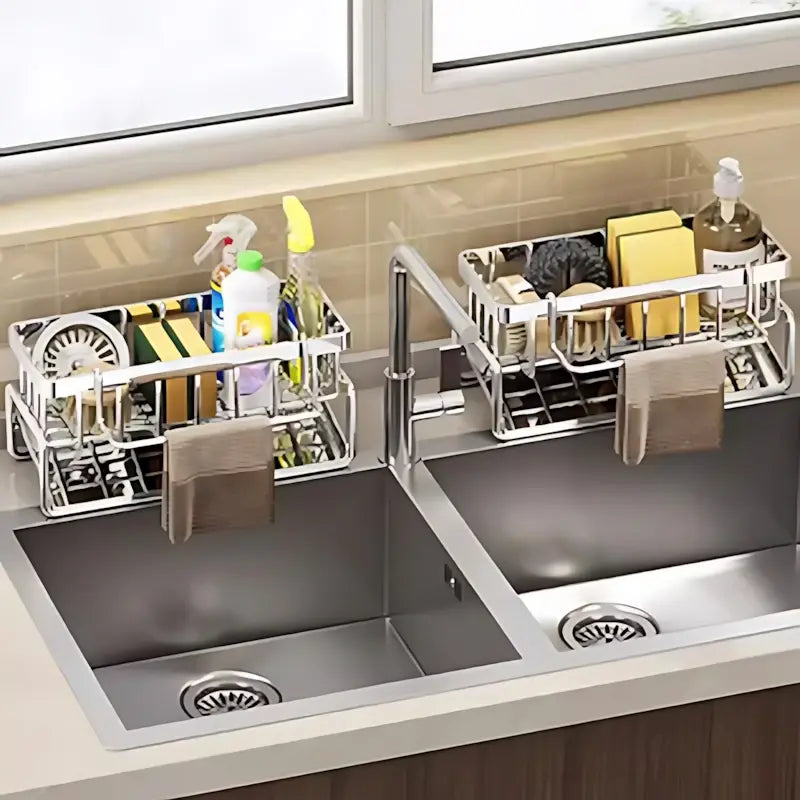 Over-Sink Kitchen Organizer - Sponge Holder & Drying Rack with Faucet Mount, Space-Saving Storage for Sponges and Brushes