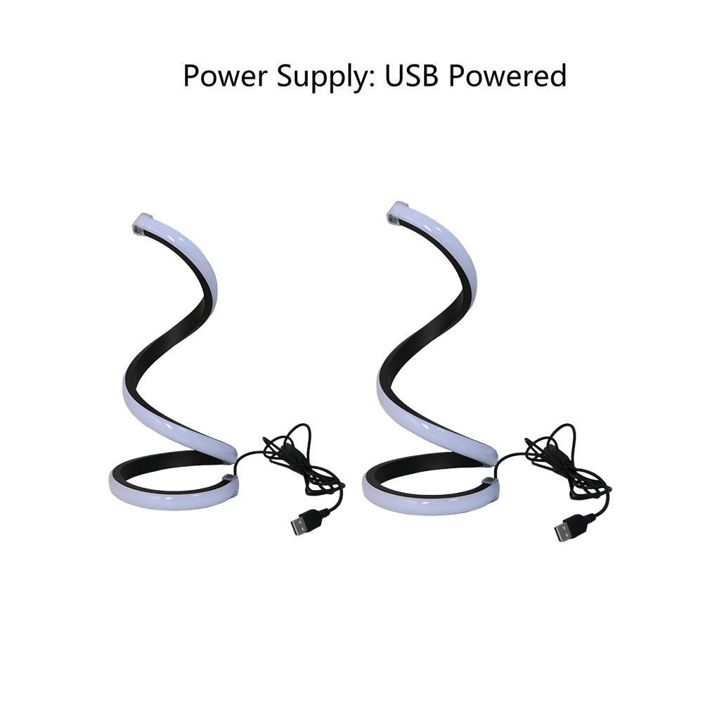 2 Pack Spiral LED Table Lamp, 3 Color Dimmable USB Powered Desk Lamp, Modern Curved Bedside Night Light, Soft Eye-Caring Lighting for Bedroom Living Room Office Home Decor