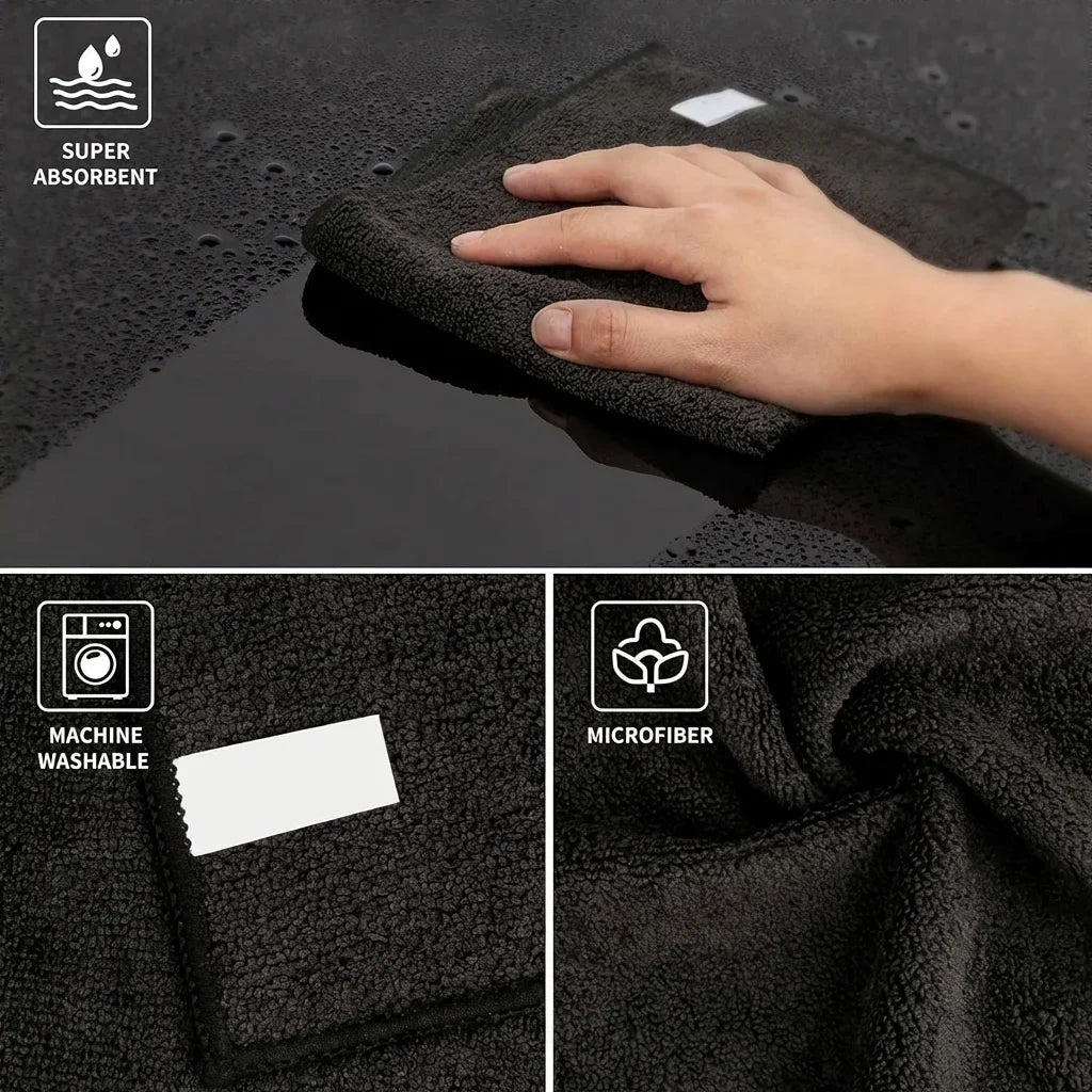 Microfiber Cleaning Cloth Pack of 12, All-Purpose Cleaning Towels, Streak Free Rags, Black 32X32 Cm