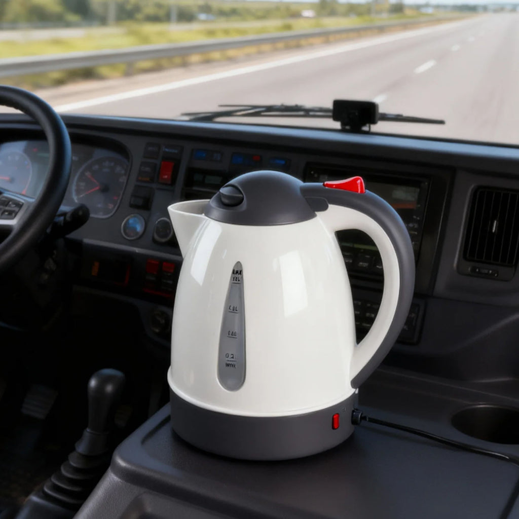 150W Portable Car Electric Kettle 10 0 0Ml Truck Heated Water Tea Coffee Kettle Auto Shut off for Road Trip Beige