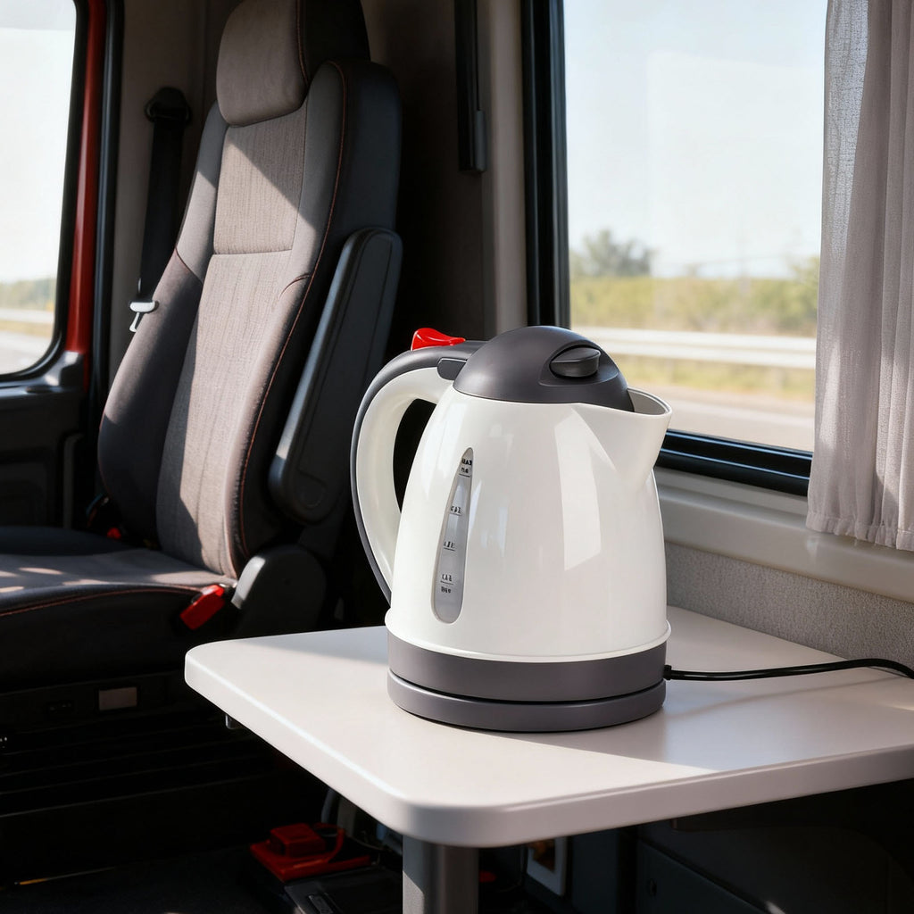 150W Portable Car Electric Kettle 10 0 0Ml Truck Heated Water Tea Coffee Kettle Auto Shut off for Road Trip Beige