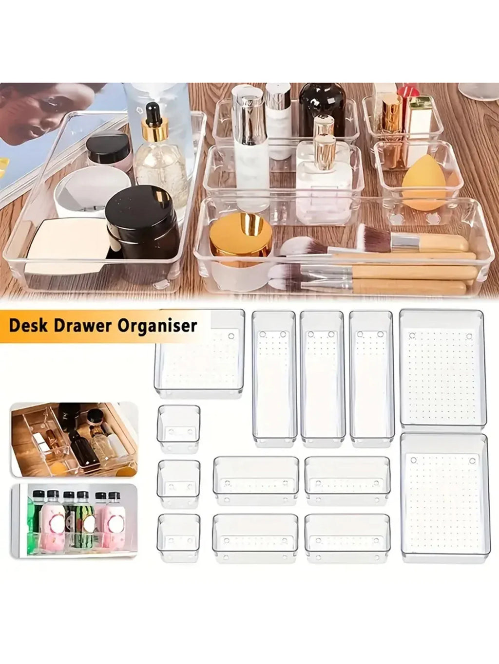 25Pcs Drawer Storage Box Set, Multi-Functional Transparent Plastic Drawer Storage Set Drawer Divider Storage Box and Storage Box