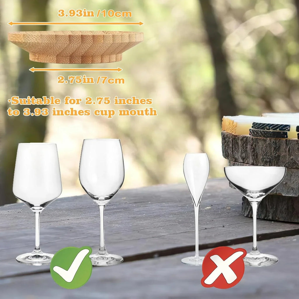 1-4Pcs Wine Glass Charcuterie Topper, Bamboo Wine Glass Covers for Appetizers Wine Glass Topper Coasters Plate for Bars Party