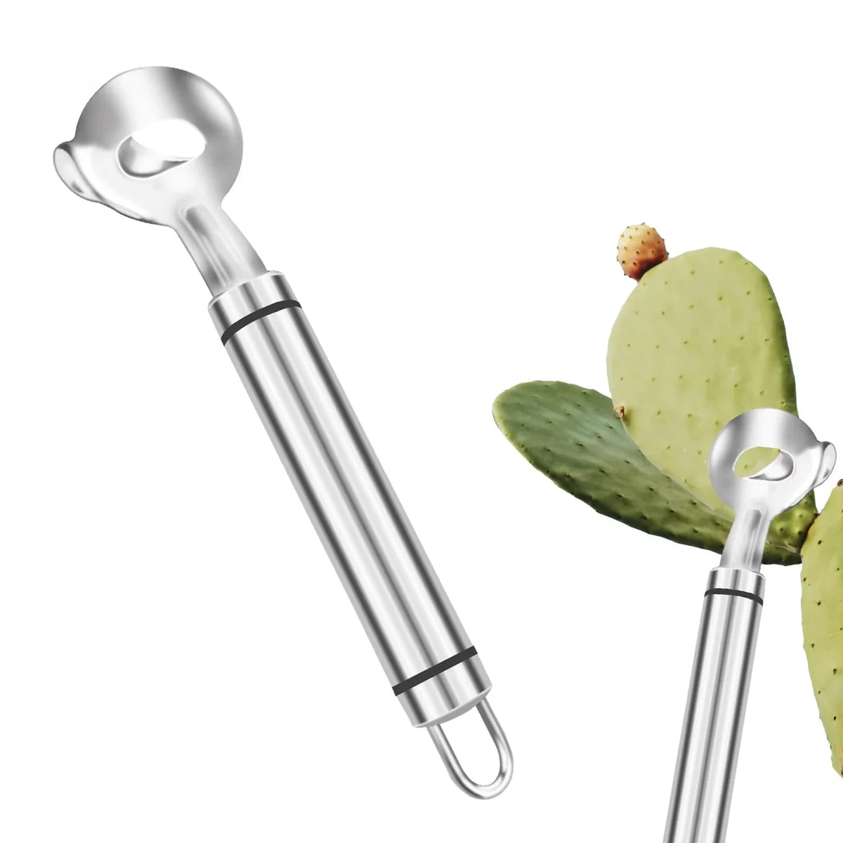 2 Pieces Multi-Function Nopal Cactus Peeler Cutter Stainless Steel Pelador De Nopales with Groove Edge Ergonomic Cactus Peeling Spoon Safe Easy Thorn Remover Kitchen Cooking Tools Accessories