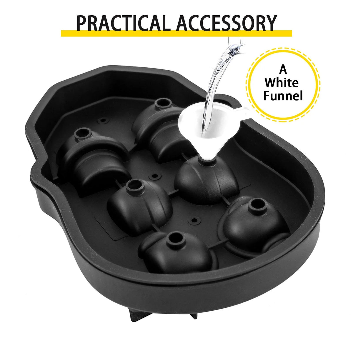 Skull Ice Cube Tray, 6-Grid Skull Ice Ball Maker, Flexible Black Silicone Ice Tray with Lid & Funnel, Skull Ice Cubes in 3 Distinct Patterns for Beverages & Chocolates on Parties & Holidays